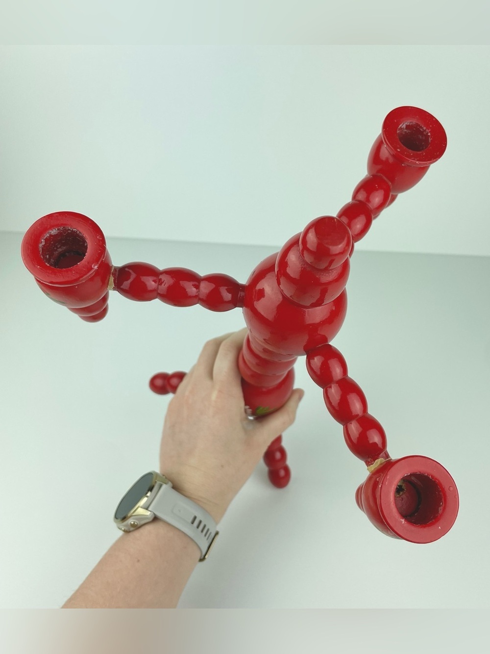 VTG Swedish 3 Armed Red Floral Candelabra Scandinavian Folk Art Candleholder - Picture 5 of 16